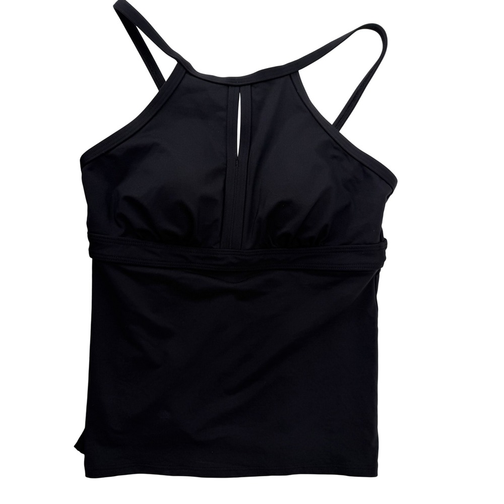 Lands End Women Black High Neck Keyhole Tankini Top Swimsuit Size 6 Adjustable